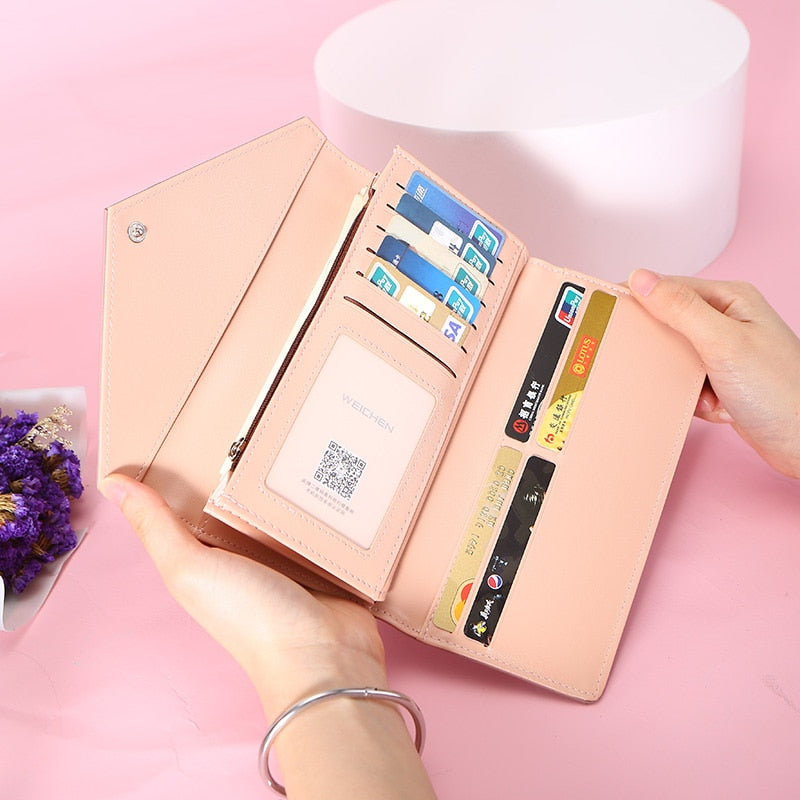WEICHEN HOT Geometric Envelope Wallet Women Brand Designer Female Wallet Card Holder Phone Coin Pocket Ladies Purse High Quality