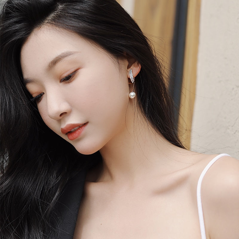 Korean Fashion Geometric Metal Pearl Pendant Drop Earrings For Woman 2021 Gothic Girl's Elegant Jewelry Wedding Set Accessories