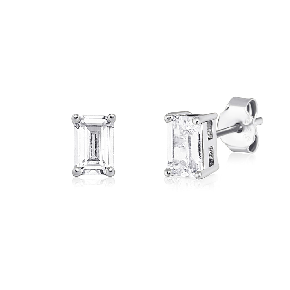 TOPGRILLZ New Classic 2-4mm Baguette Stud Earrings Iced Out Bling Cubic Zirconia Womens Earrings hypoallergenic Wedding Jewelry