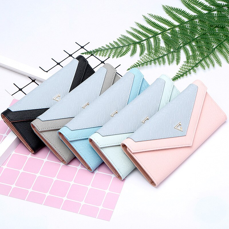 WEICHEN HOT Geometric Envelope Wallet Women Brand Designer Female Wallet Card Holder Phone Coin Pocket Ladies Purse High Quality