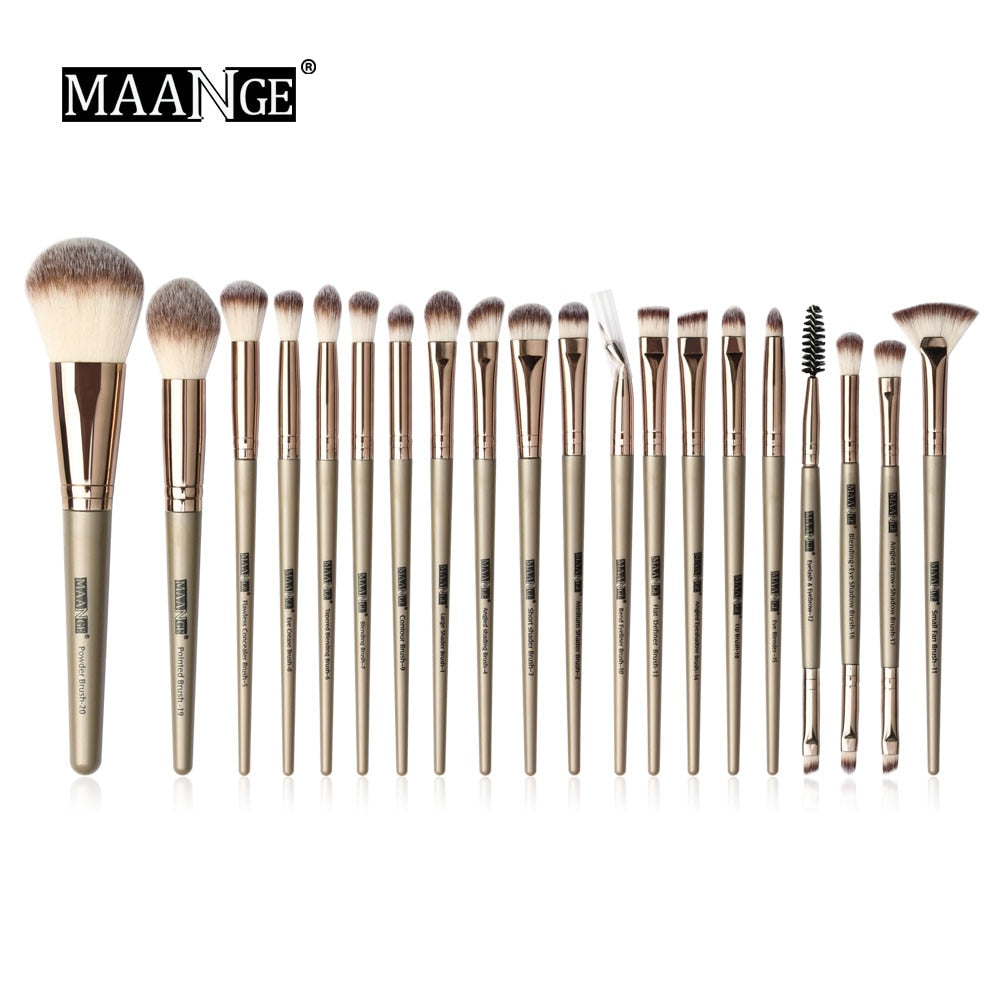 MAANGE Pro 12/18/20 PCS Makeup Brushes Set with Bag +1Pcs Sponge Beauty Powder Foundation Eyeshadow Make Up Brush Synthetic Wool