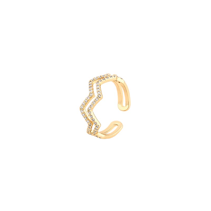 Design Feeling Double Wave Shape Zircon Gold Color Rings For Woman Luxury Korean Finger Jewelry Wedding Party Unusual Girls Ring