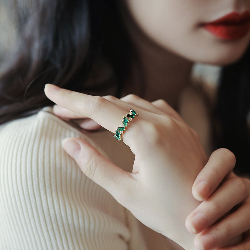 Luxury Green Crystal Irregular Gold Colour Rings Woman 2022 Neo Goth Jewelry High Level Set Accessories For Korean Fashion Girls