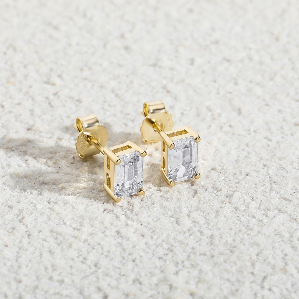 TOPGRILLZ New Classic 2-4mm Baguette Stud Earrings Iced Out Bling Cubic Zirconia Womens Earrings hypoallergenic Wedding Jewelry