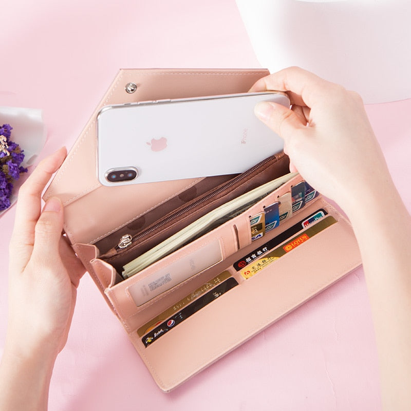 WEICHEN HOT Geometric Envelope Wallet Women Brand Designer Female Wallet Card Holder Phone Coin Pocket Ladies Purse High Quality