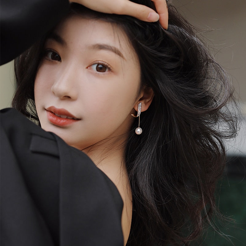 Korean Fashion Geometric Metal Pearl Pendant Drop Earrings For Woman 2021 Gothic Girl's Elegant Jewelry Wedding Set Accessories