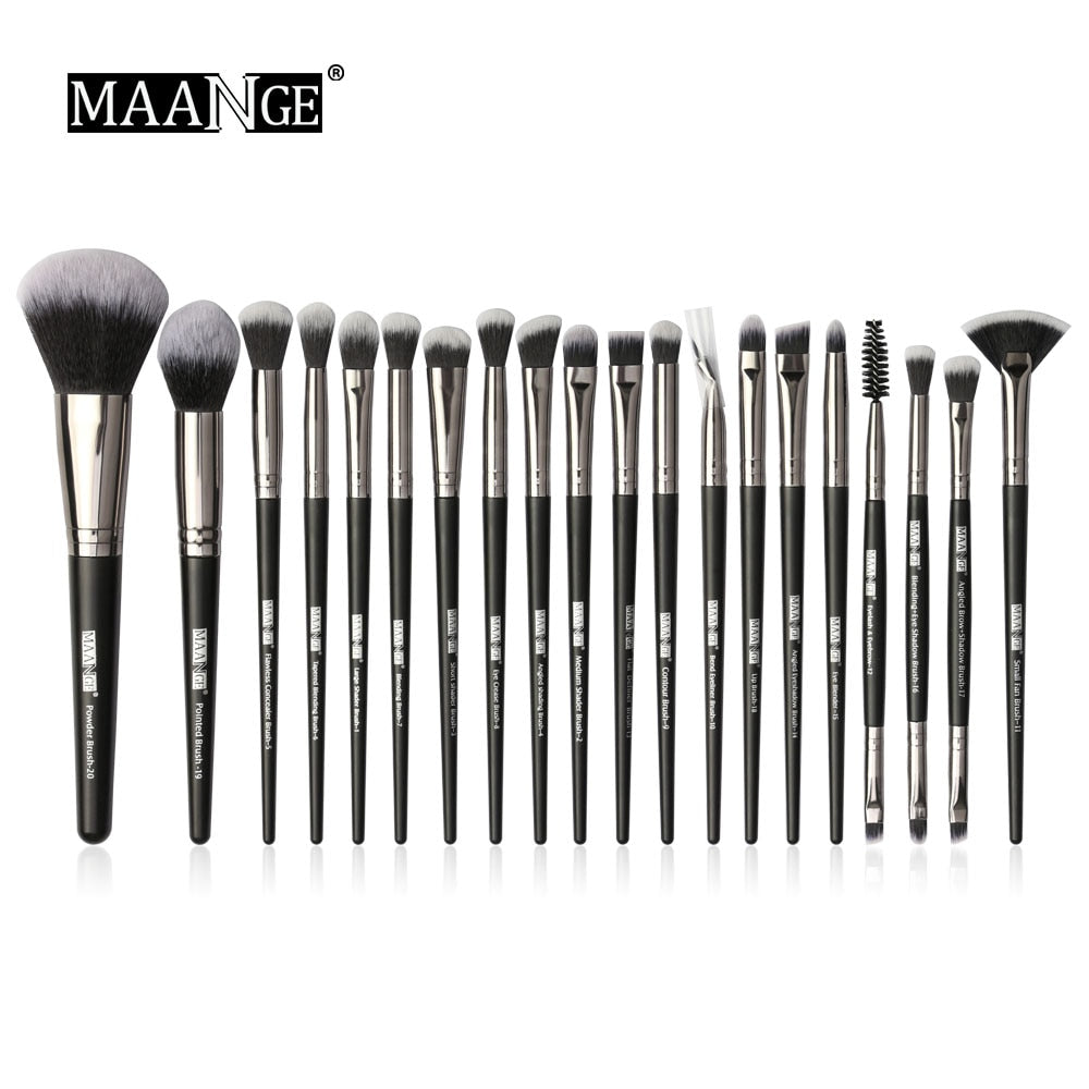 MAANGE Pro 12/18/20 PCS Makeup Brushes Set with Bag +1Pcs Sponge Beauty Powder Foundation Eyeshadow Make Up Brush Synthetic Wool