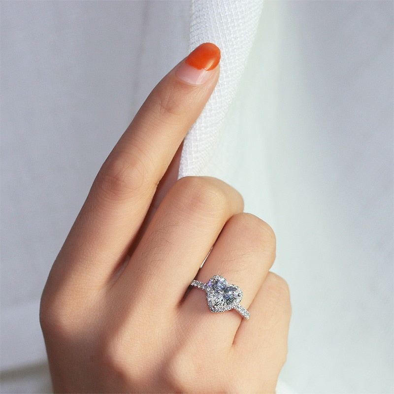 CC Heart Rings for Women Silver Color Wedding Engagement Bridal Jewelry Cubic Zirconia Stone Elegant Ring Accessories CC829