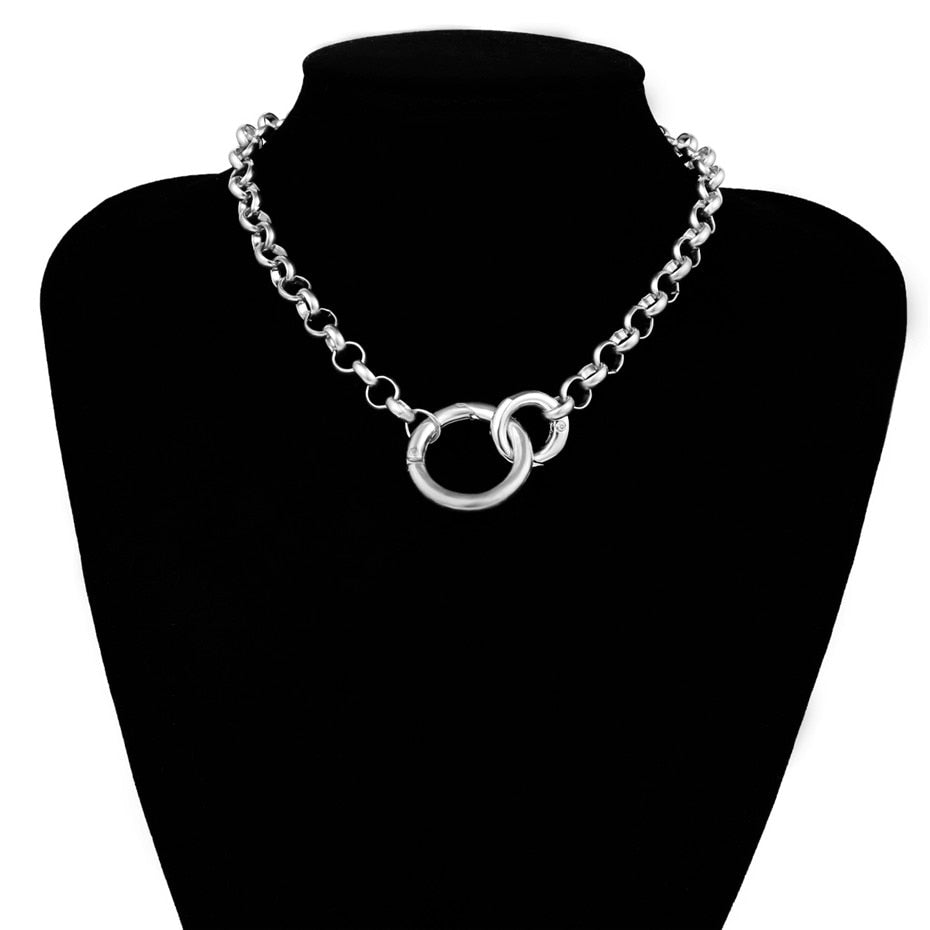 Ingemark Punk Miami Cuban Choker Necklace Hip Hop Jewelry 2021 Trendy Iron Thick Chain Circle Necklace Women Neck Accessories