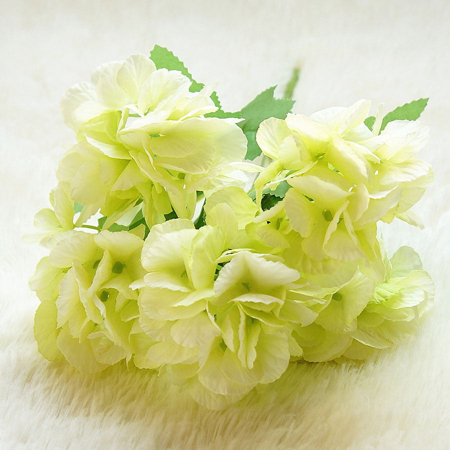 5 Head Hydrangea Artificial Flowers Bouquet White Small Silk Fake Flowers Floral Faux Flowers Blue Wedding Home Party Decoration