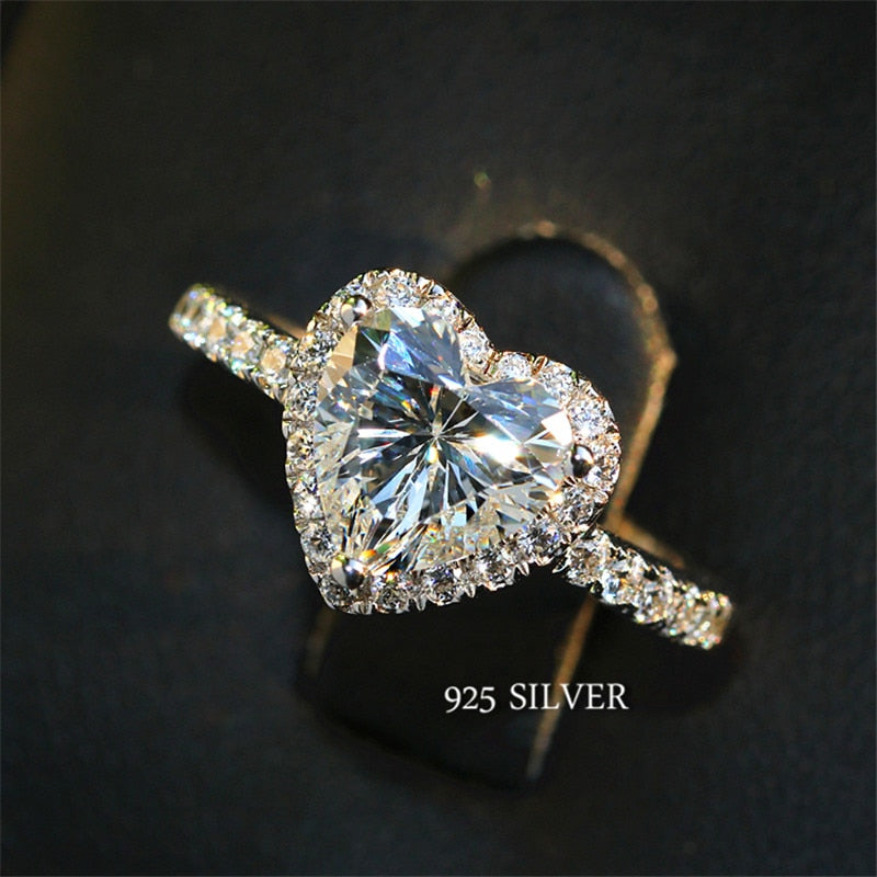CC Heart Rings for Women Silver Color Wedding Engagement Bridal Jewelry Cubic Zirconia Stone Elegant Ring Accessories CC829