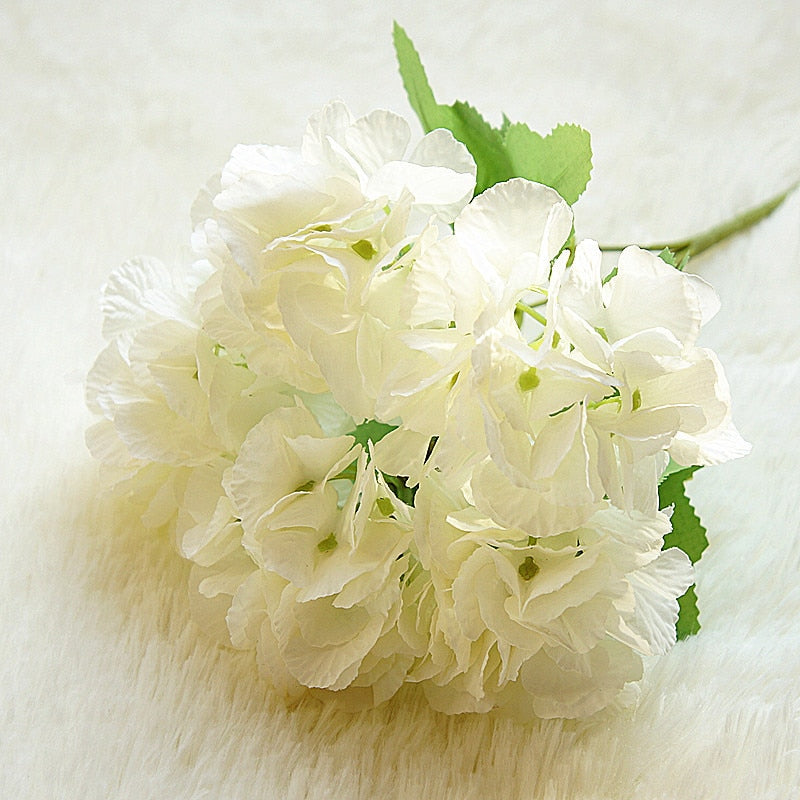 5 Head Hydrangea Artificial Flowers Bouquet White Small Silk Fake Flowers Floral Faux Flowers Blue Wedding Home Party Decoration