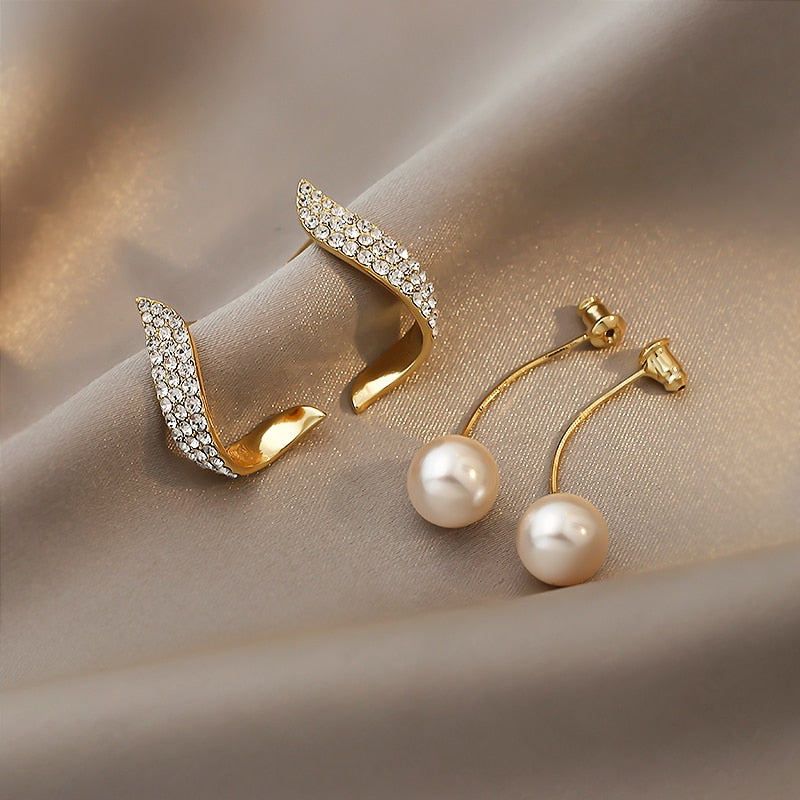 Korean Fashion Geometric Metal Pearl Pendant Drop Earrings For Woman 2021 Gothic Girl's Elegant Jewelry Wedding Set Accessories