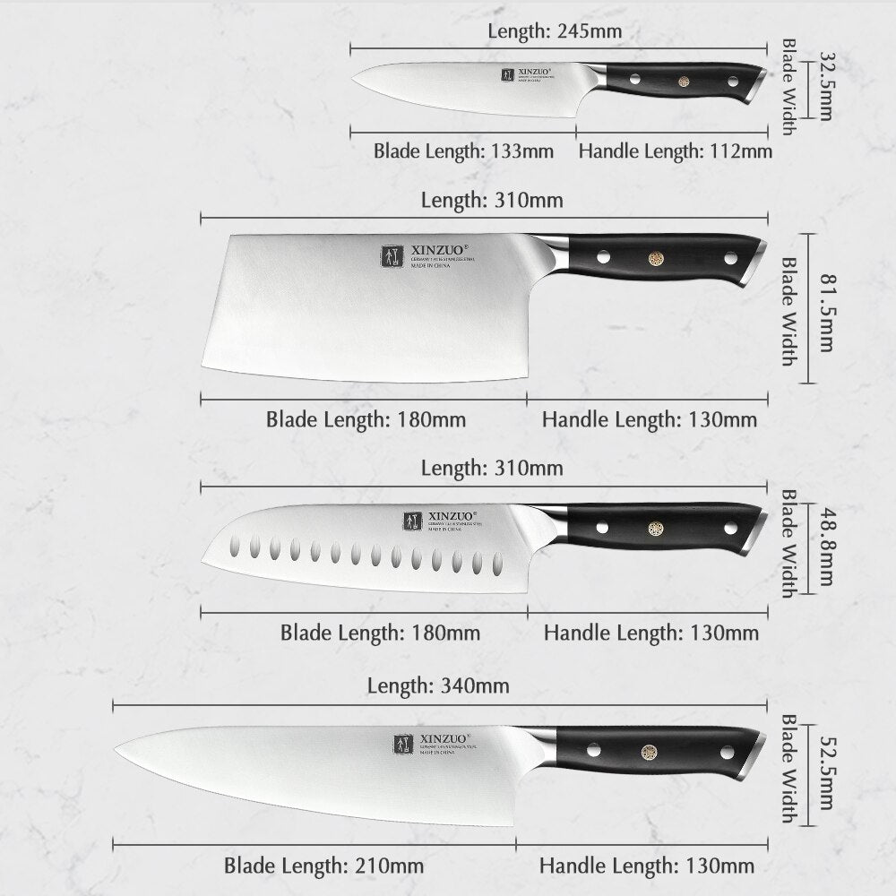 XINZUO 4PCS Chef Cleaver Santoku Utility Knives Set High Carbon Din 1.4116 Stainless Steel New Kitchen Knives with Ebony Handle