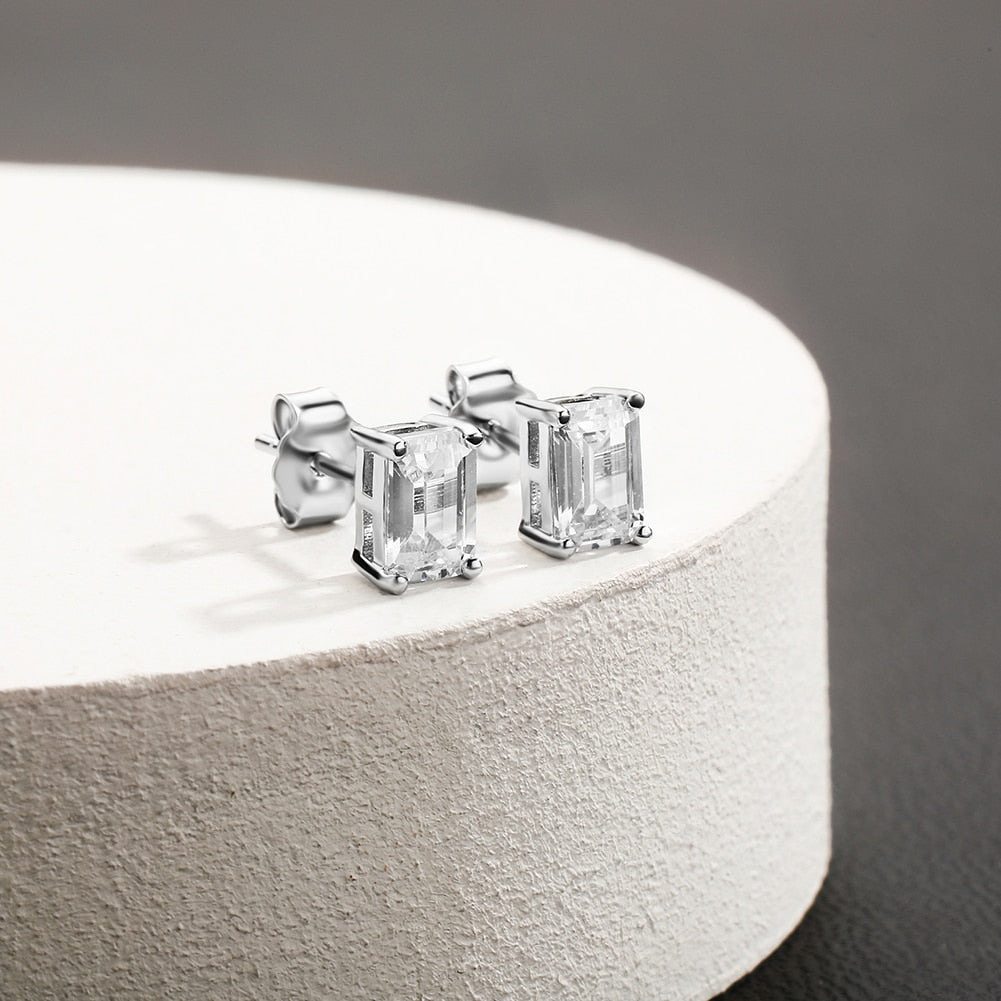 TOPGRILLZ New Classic 2-4mm Baguette Stud Earrings Iced Out Bling Cubic Zirconia Womens Earrings hypoallergenic Wedding Jewelry