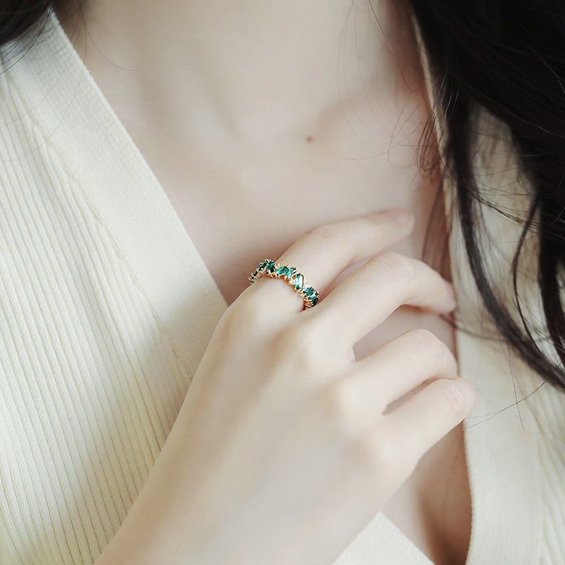 Luxury Green Crystal Irregular Gold Colour Rings Woman 2022 Neo Goth Jewelry High Level Set Accessories For Korean Fashion Girls