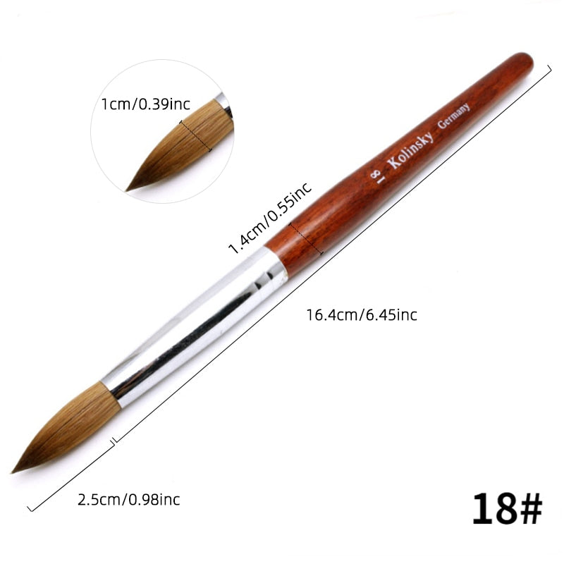 Kolinsky Acrylic Nail Brush Good Quality Nail Art Mink Brush Wood Handle Gel Builder Manicure Brush Drawing Tools Size 8-24