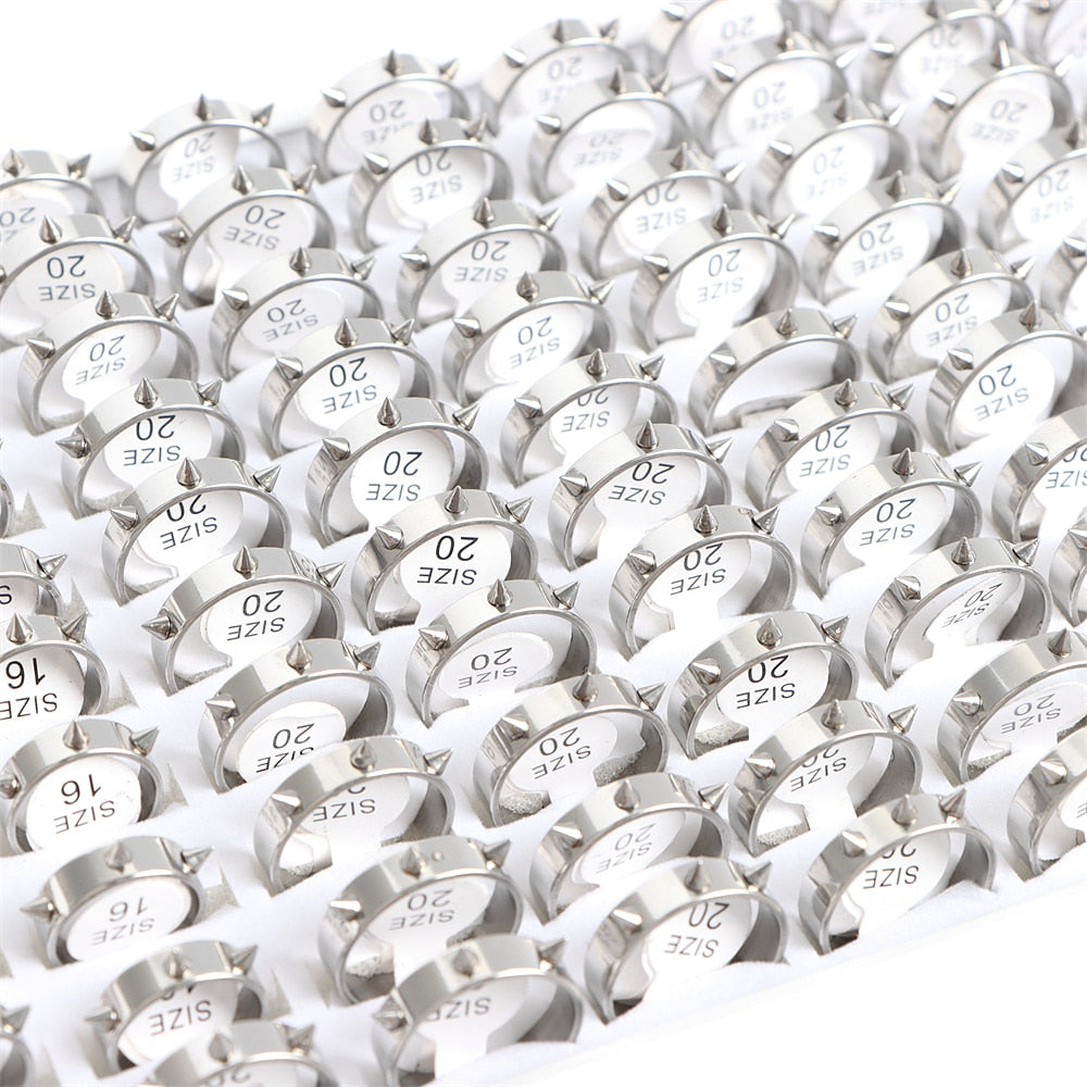 10/20 Pcs/Lot Fashion Multi Style Stainless Steel Jewelry Rings Zircon Crystal Spinner 5 Colors Punk Spikes For Womens Mens Gift