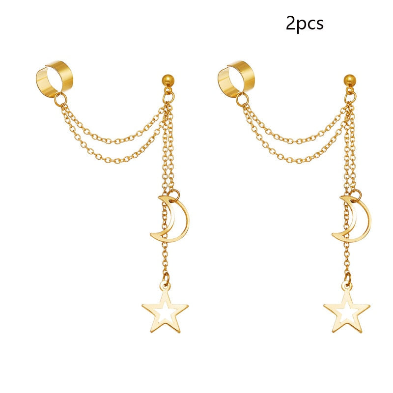 Silver Color Leaves Clip Earrings for Women Men Creative Simple C Ear Cuff Non-Piercing Ear Ear Clip Set Trend Jewelry Gift