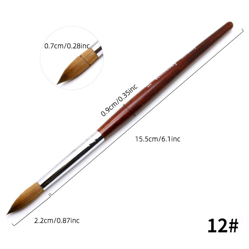 Kolinsky Acrylic Nail Brush Good Quality Nail Art Mink Brush Wood Handle Gel Builder Manicure Brush Drawing Tools Size 8-24