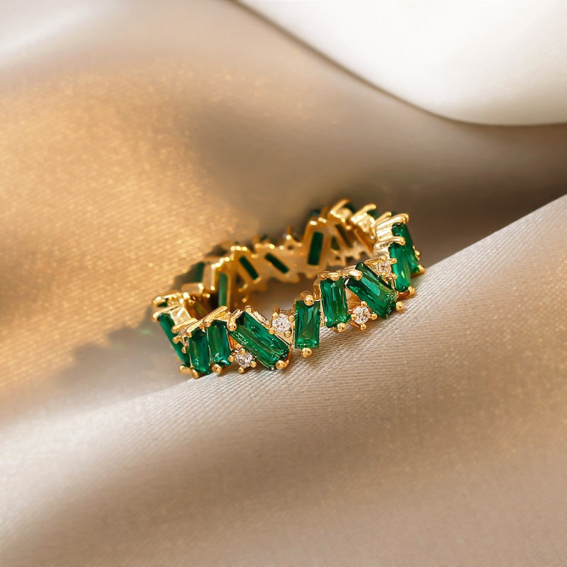 Luxury Green Crystal Irregular Gold Colour Rings Woman 2022 Neo Goth Jewelry High Level Set Accessories For Korean Fashion Girls