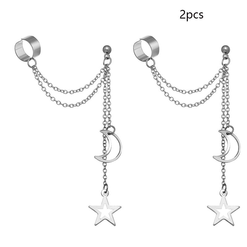 Silver Color Leaves Clip Earrings for Women Men Creative Simple C Ear Cuff Non-Piercing Ear Ear Clip Set Trend Jewelry Gift