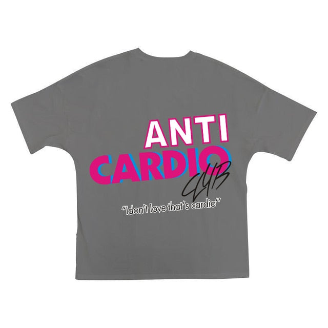 ANTI CARDIO Casual Oversized short sleeves cotton t shirt Gym Fitness Male Training Workout Cotton Tees Top New Fashion Clothes