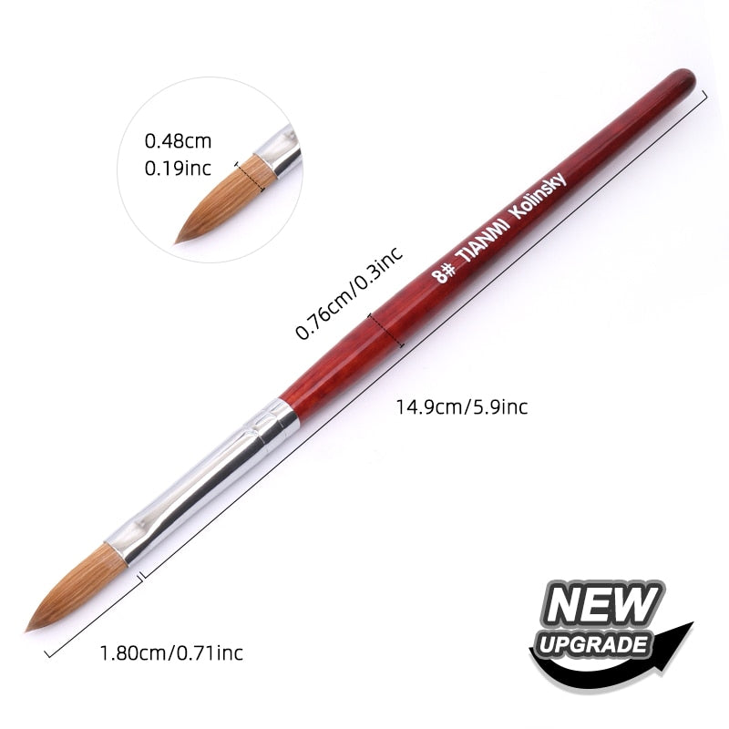Kolinsky Acrylic Nail Brush Good Quality Nail Art Mink Brush Wood Handle Gel Builder Manicure Brush Drawing Tools Size 8-24