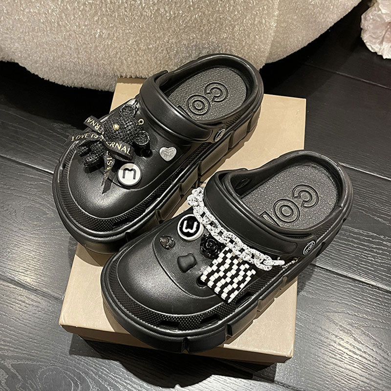 Mo Dou Fashion Charms Clog Shoes Outdoor Women Slippers Thick Sole High Quality Summer Sandals For Girls