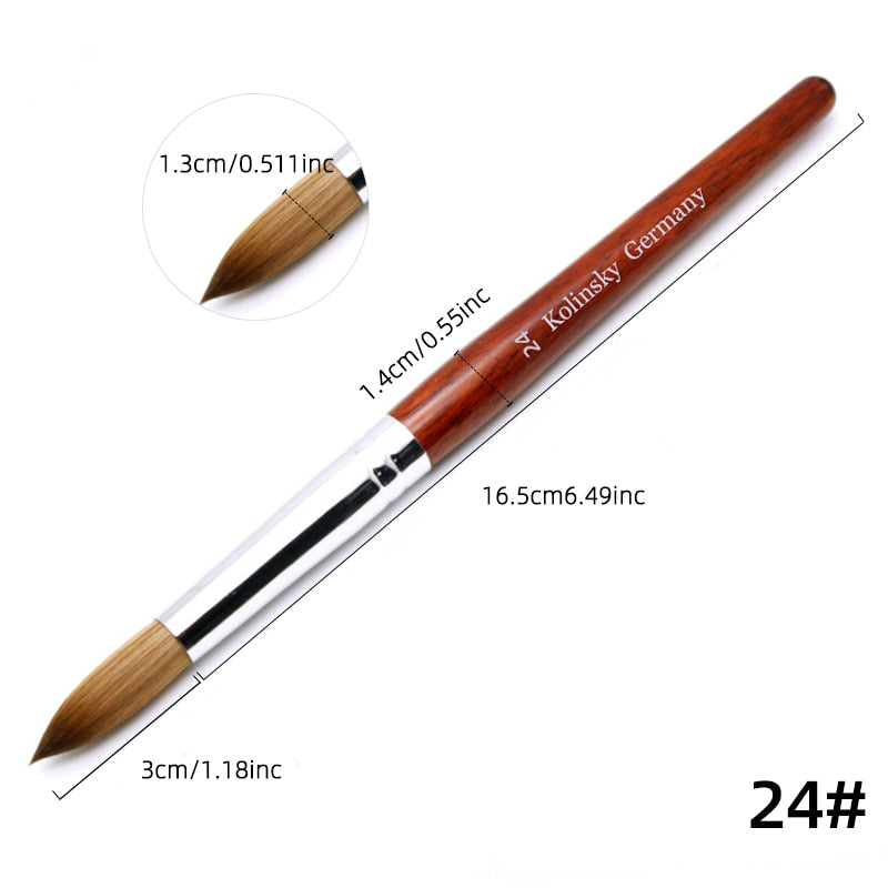 Kolinsky Acrylic Nail Brush Good Quality Nail Art Mink Brush Wood Handle Gel Builder Manicure Brush Drawing Tools Size 8-24