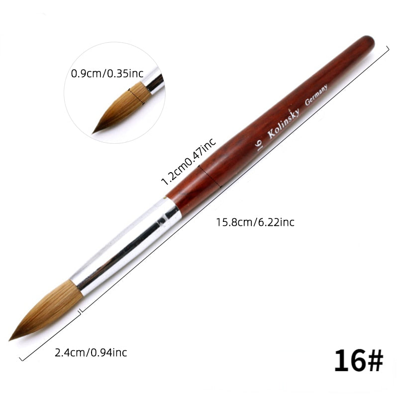 Kolinsky Acrylic Nail Brush Good Quality Nail Art Mink Brush Wood Handle Gel Builder Manicure Brush Drawing Tools Size 8-24