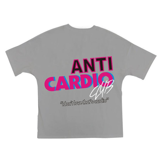 ANTI CARDIO Casual Oversized short sleeves cotton t shirt Gym Fitness Male Training Workout Cotton Tees Top New Fashion Clothes