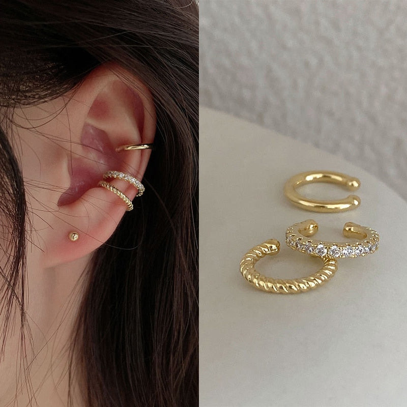 Silver Color Leaves Clip Earrings for Women Men Creative Simple C Ear Cuff Non-Piercing Ear Ear Clip Set Trend Jewelry Gift