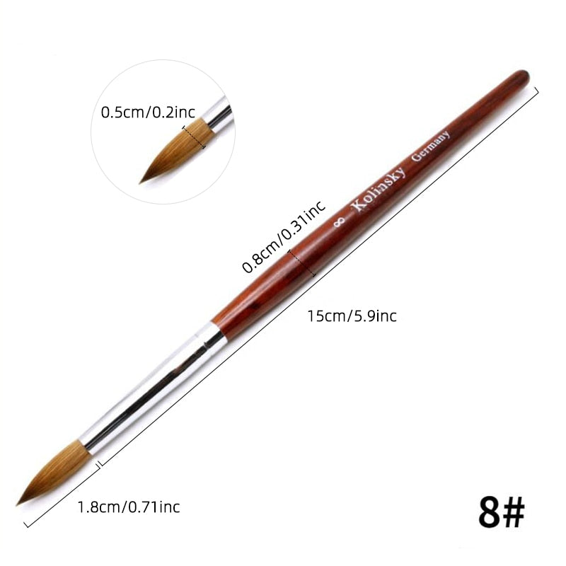 Kolinsky Acrylic Nail Brush Good Quality Nail Art Mink Brush Wood Handle Gel Builder Manicure Brush Drawing Tools Size 8-24