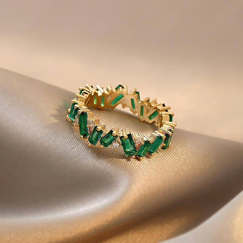 Luxury Green Crystal Irregular Gold Colour Rings Woman 2022 Neo Goth Jewelry High Level Set Accessories For Korean Fashion Girls