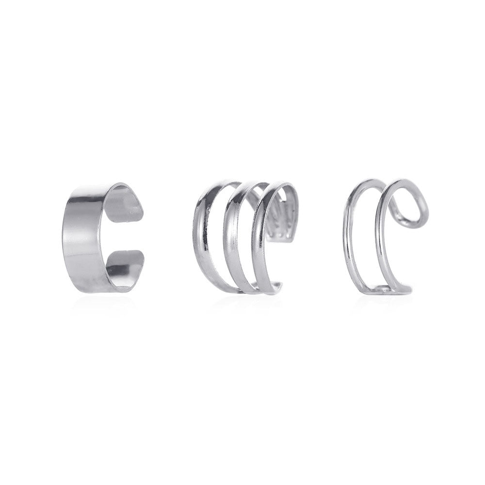 Silver Color Leaves Clip Earrings for Women Men Creative Simple C Ear Cuff Non-Piercing Ear Ear Clip Set Trend Jewelry Gift