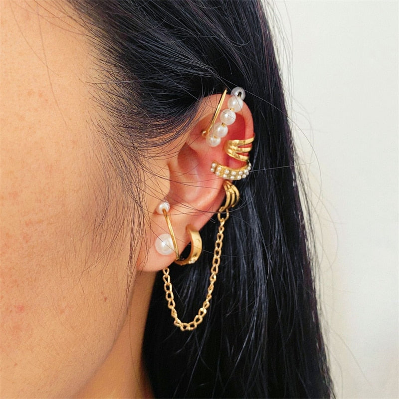 Silver Color Leaves Clip Earrings for Women Men Creative Simple C Ear Cuff Non-Piercing Ear Ear Clip Set Trend Jewelry Gift