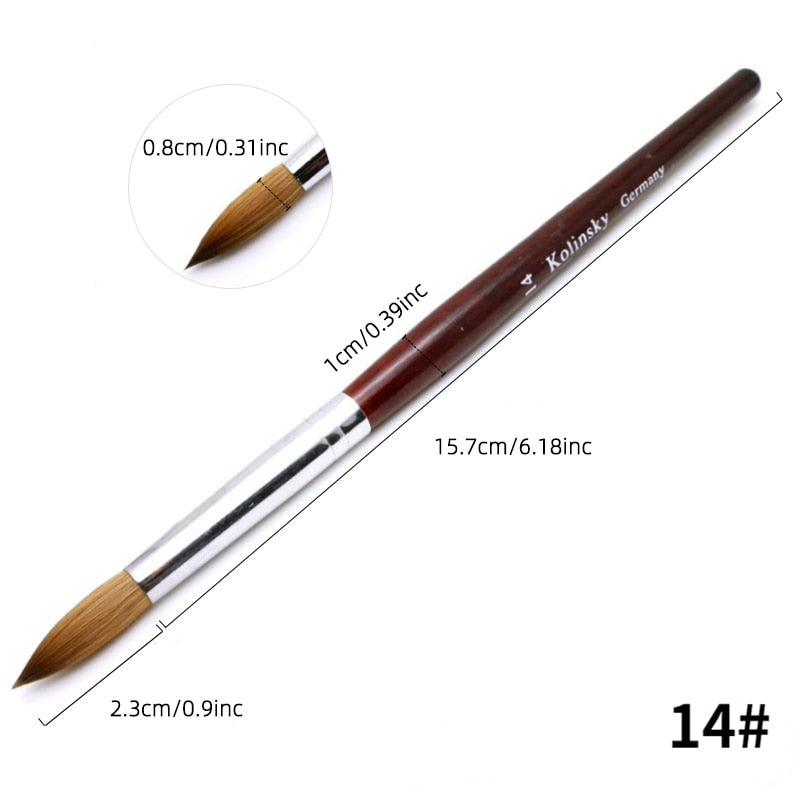 Kolinsky Acrylic Nail Brush Good Quality Nail Art Mink Brush Wood Handle Gel Builder Manicure Brush Drawing Tools Size 8-24
