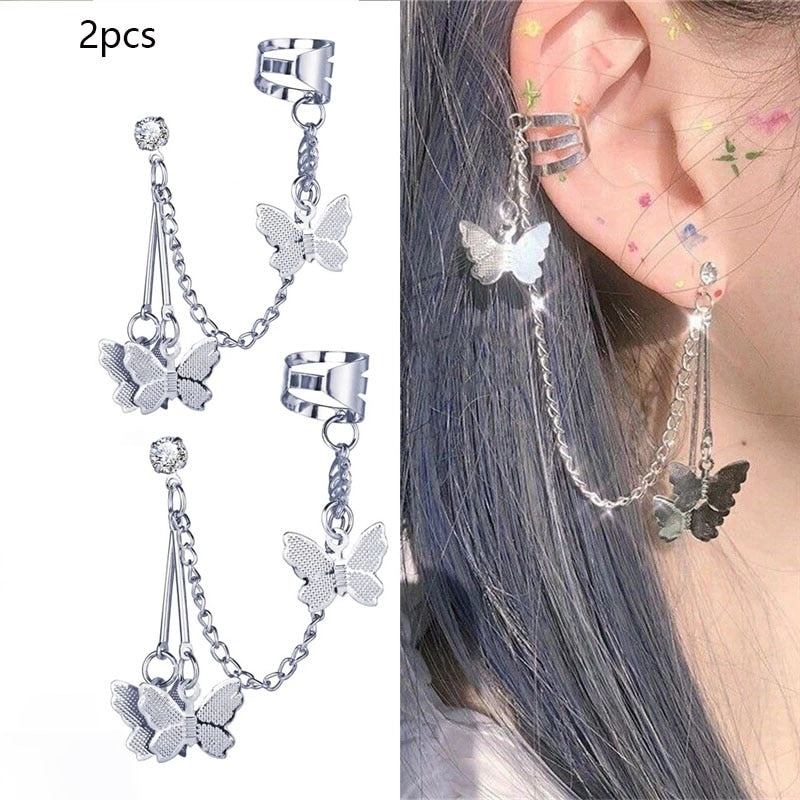 Silver Color Leaves Clip Earrings for Women Men Creative Simple C Ear Cuff Non-Piercing Ear Ear Clip Set Trend Jewelry Gift