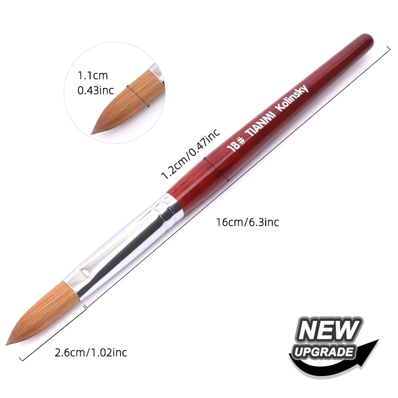 Kolinsky Acrylic Nail Brush Good Quality Nail Art Mink Brush Wood Handle Gel Builder Manicure Brush Drawing Tools Size 8-24