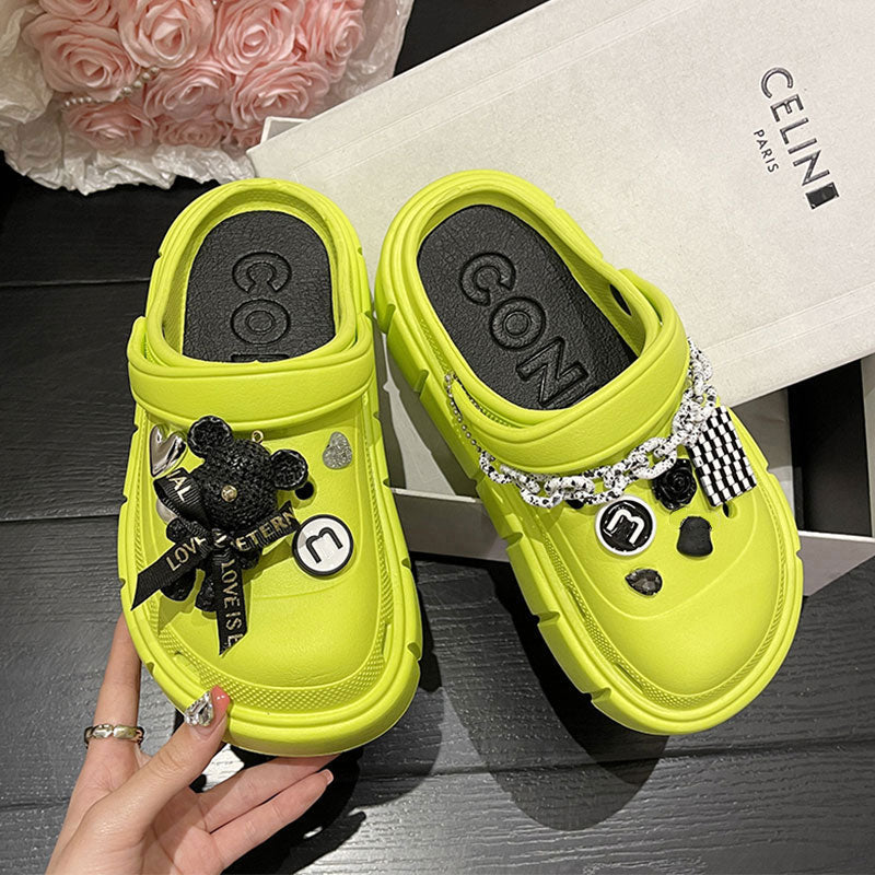 Mo Dou Fashion Charms Clog Shoes Outdoor Women Slippers Thick Sole High Quality Summer Sandals For Girls