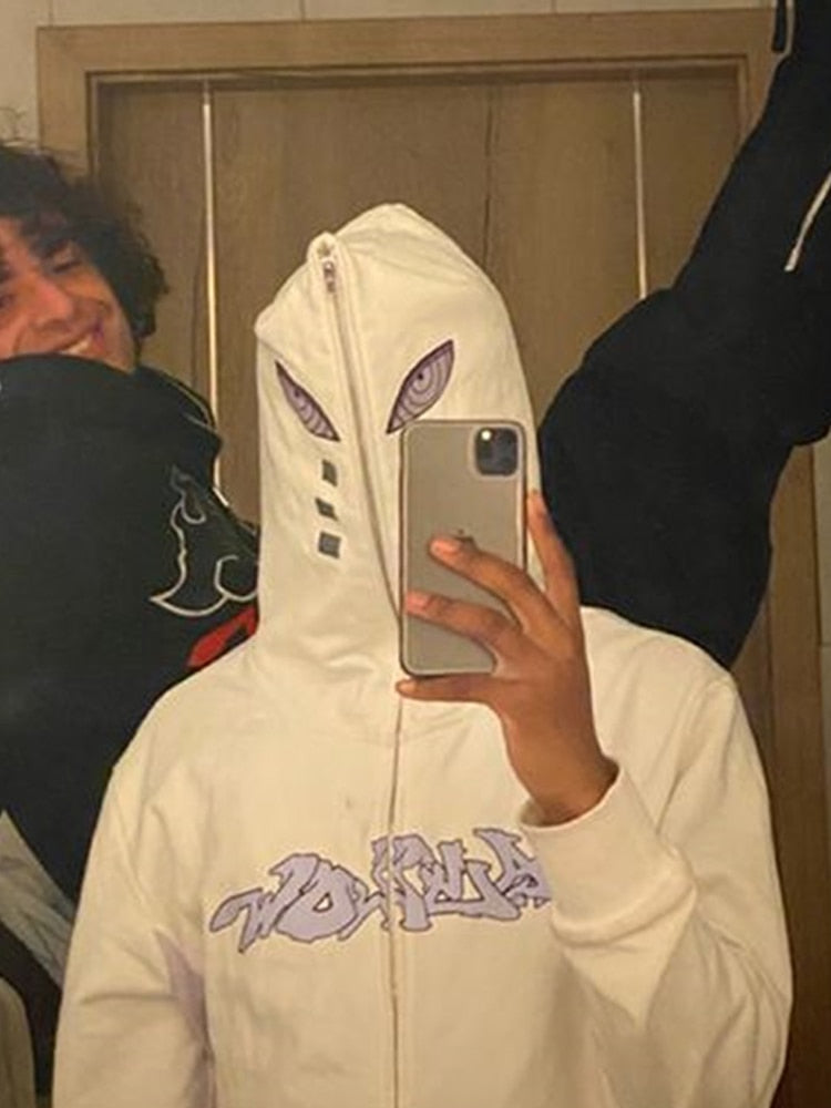 Y2K Full Zip Hoodies Hip Hop Graphic Print Hooded Sweatshirts Streetwear Harajuku Goth Oversized Winter Men Jackets Coat Clothes