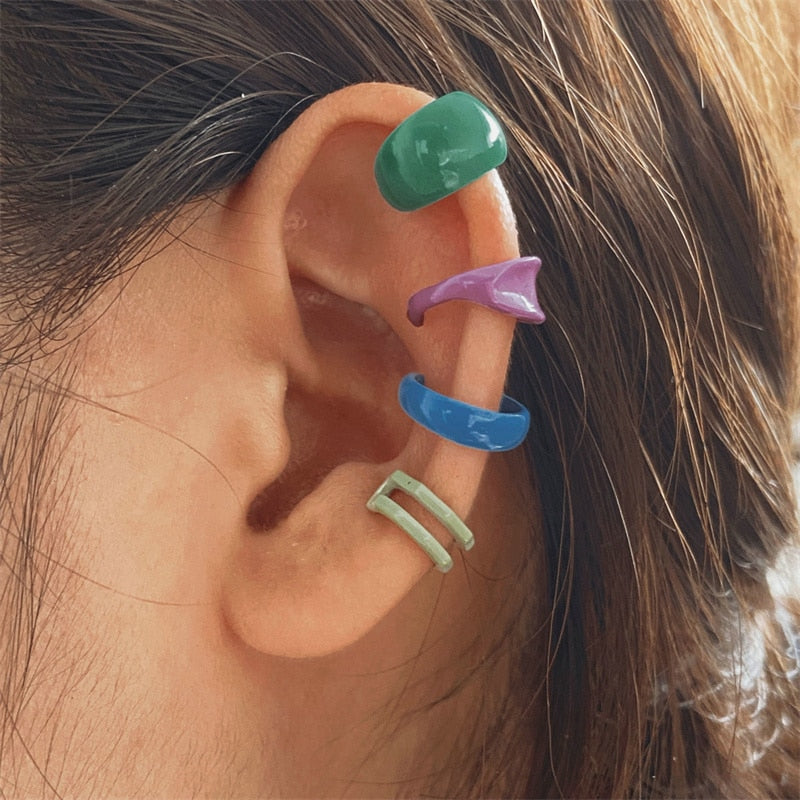 Silver Color Leaves Clip Earrings for Women Men Creative Simple C Ear Cuff Non-Piercing Ear Ear Clip Set Trend Jewelry Gift