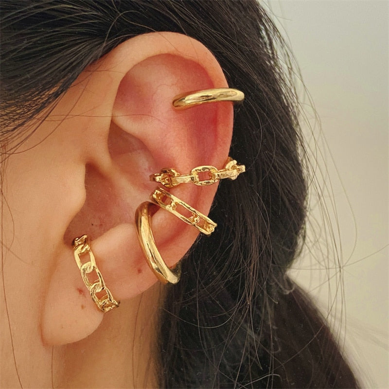 Silver Color Leaves Clip Earrings for Women Men Creative Simple C Ear Cuff Non-Piercing Ear Ear Clip Set Trend Jewelry Gift
