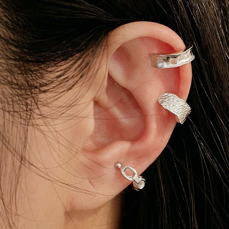 Silver Color Leaves Clip Earrings for Women Men Creative Simple C Ear Cuff Non-Piercing Ear Ear Clip Set Trend Jewelry Gift
