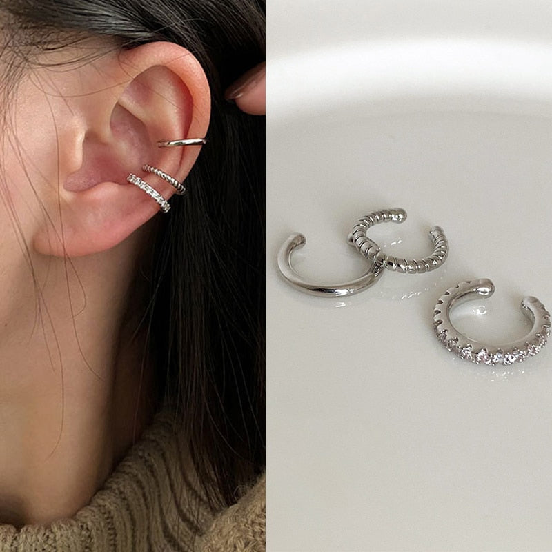 Silver Color Leaves Clip Earrings for Women Men Creative Simple C Ear Cuff Non-Piercing Ear Ear Clip Set Trend Jewelry Gift