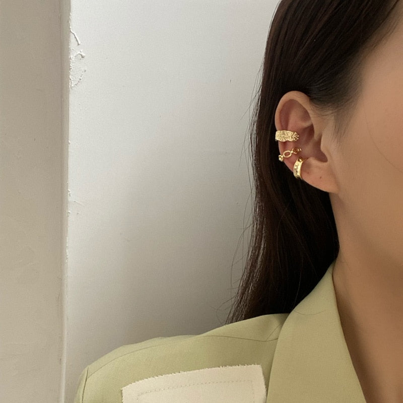 Silver Color Leaves Clip Earrings for Women Men Creative Simple C Ear Cuff Non-Piercing Ear Ear Clip Set Trend Jewelry Gift