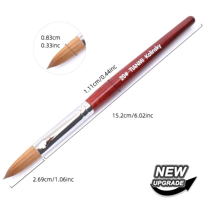 Kolinsky Acrylic Nail Brush Good Quality Nail Art Mink Brush Wood Handle Gel Builder Manicure Brush Drawing Tools Size 8-24