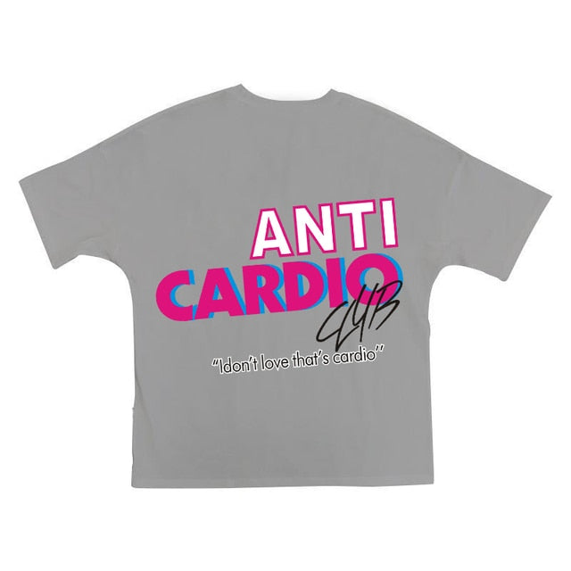 ANTI CARDIO Casual Oversized short sleeves cotton t shirt Gym Fitness Male Training Workout Cotton Tees Top New Fashion Clothes