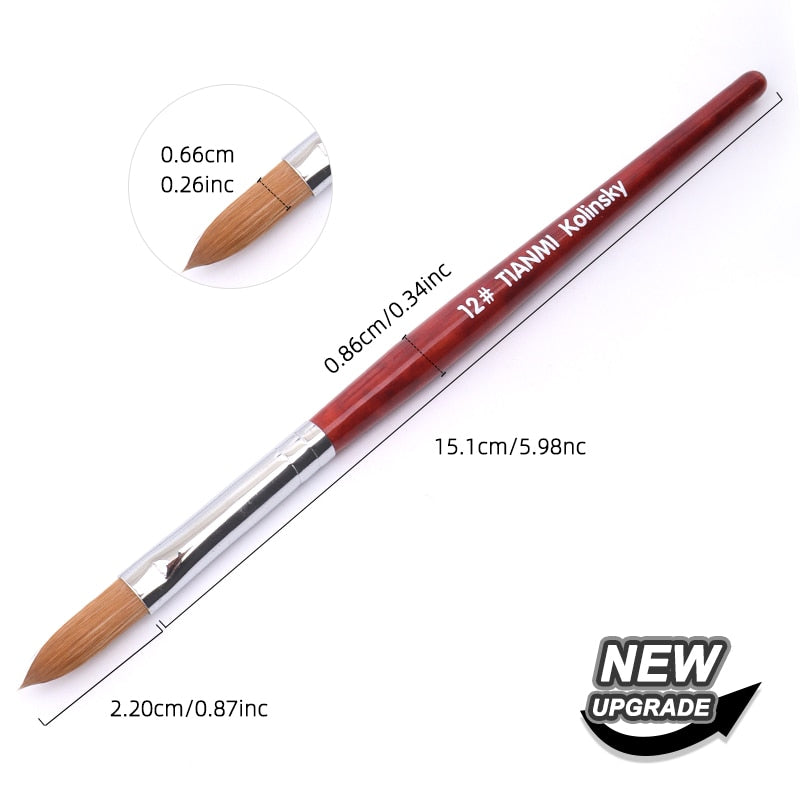 Kolinsky Acrylic Nail Brush Good Quality Nail Art Mink Brush Wood Handle Gel Builder Manicure Brush Drawing Tools Size 8-24